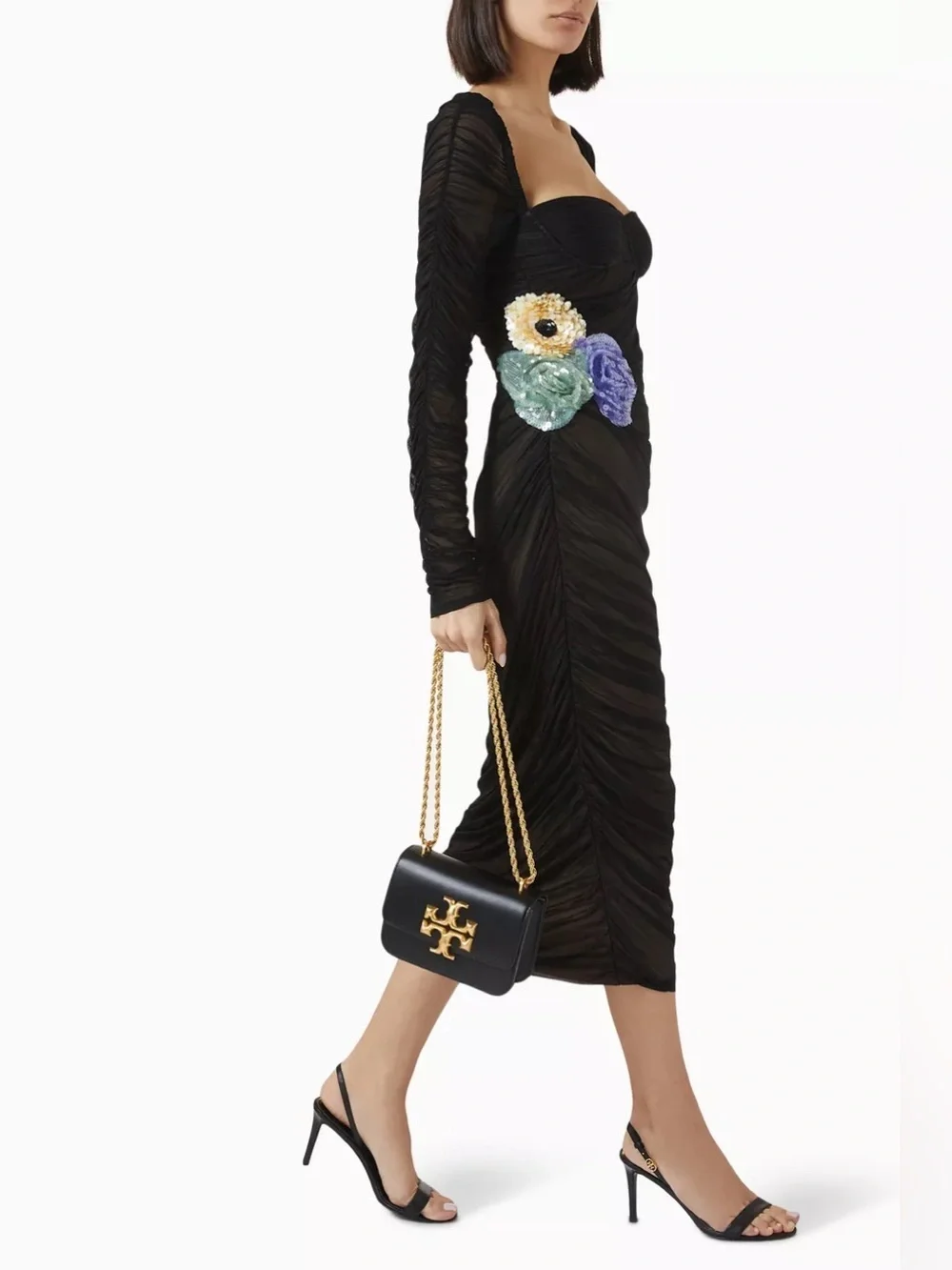 Tory Burch Embellished Viscose Ruched Dress